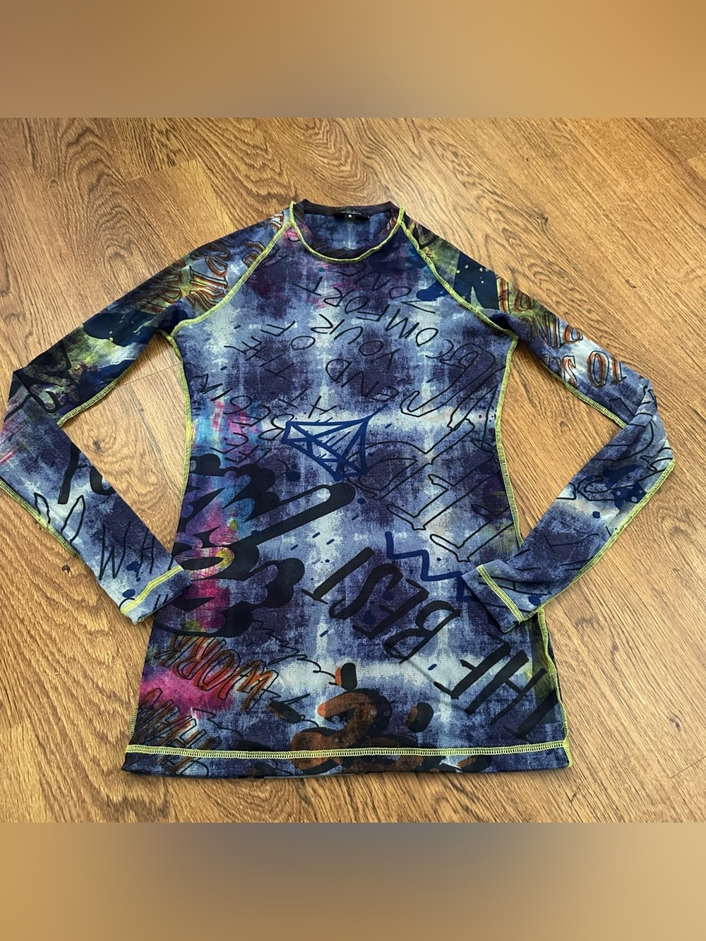 petit pois by Viviana G long sleeve sheet Blue graphic top blouse size small